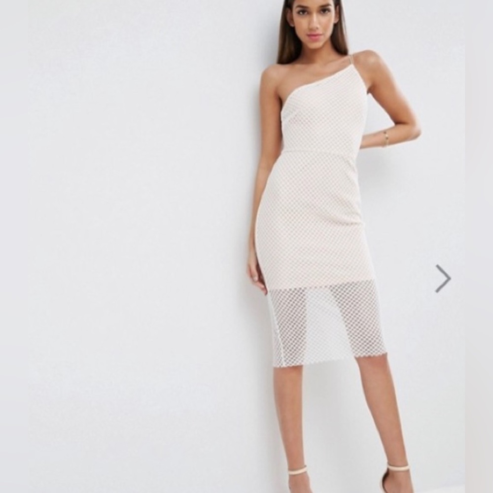 ASOS White Lace and Mesh Dress Asymmetric Straps Size 8